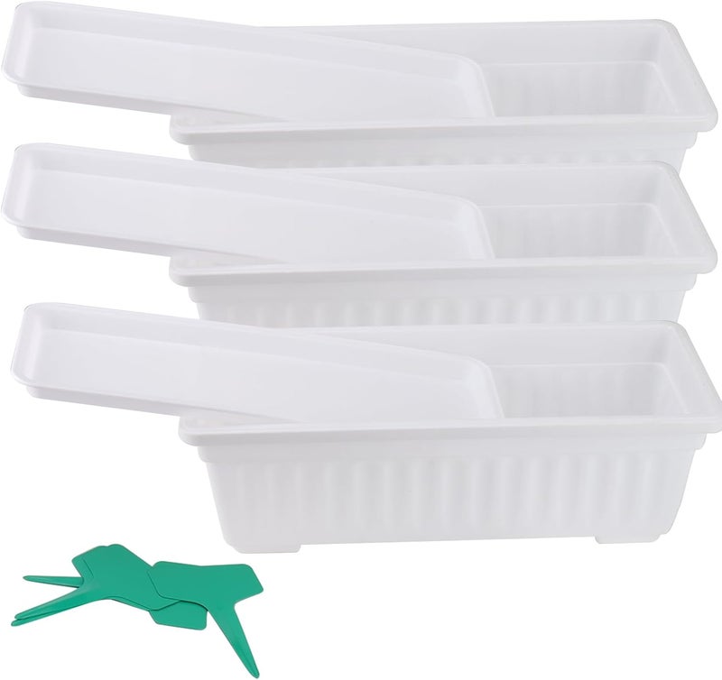JOIKIT 6 Packs 17 Inch White Plastic Flower Window Boxes Planters with Drainage Holes & Tray, Rectangular Long Vegetable Flower Windowsill Box Planter Pot with Plant Label for Garden Patio Balcony - Image 3